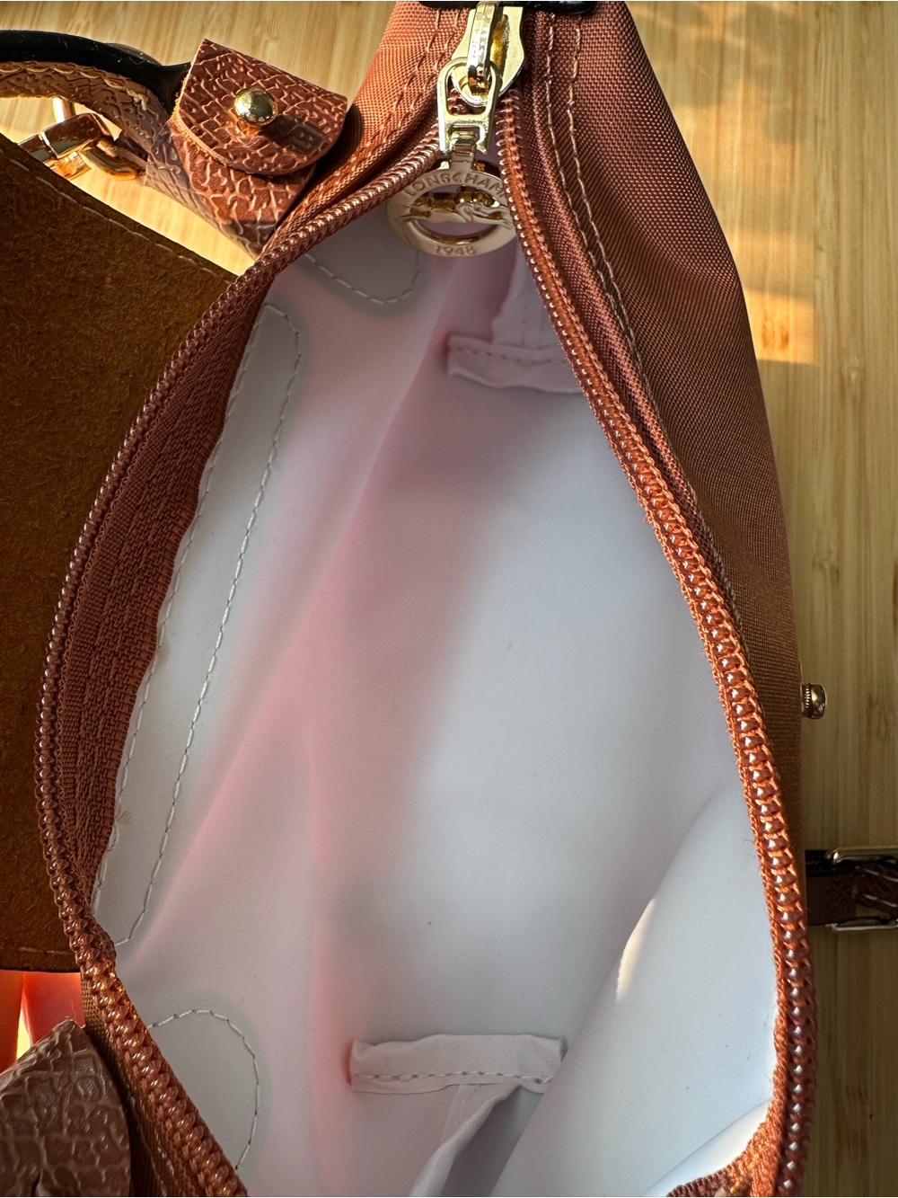 Longchamp original le pliage mini cognac brown color with strap - Picture 9 of 10